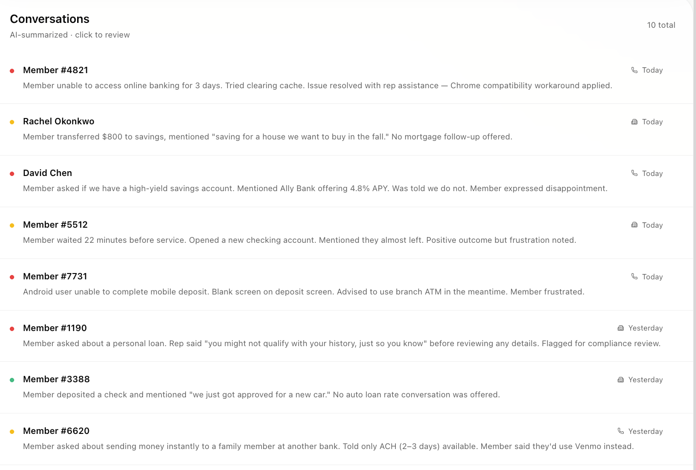 FinRank conversation capture